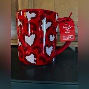 LANG Hand Painted Red Leopard Print Hearts Mug  Valentines Day Gift Tag NWT